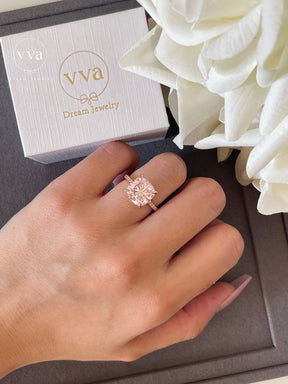 Bague de fiançailles Moissanite coussin rose 5ct 