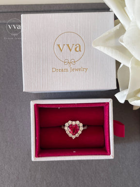 Bague Rubis Créé en Laboratoire en Forme de Coeur Plaqué Or 18K