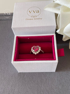Bague Rubis Créé en Laboratoire en Forme de Coeur Plaqué Or 18K