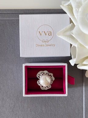 Lab-Created Pearl Moissanite Ring