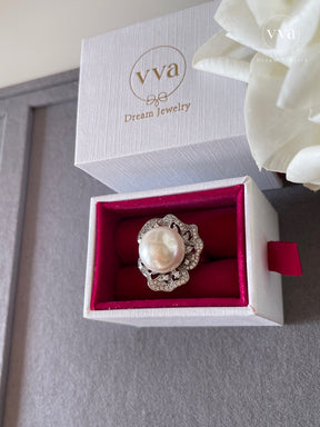 Lab-Created Pearl Moissanite Ring