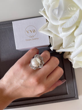 Lab-Created Pearl Moissanite Ring