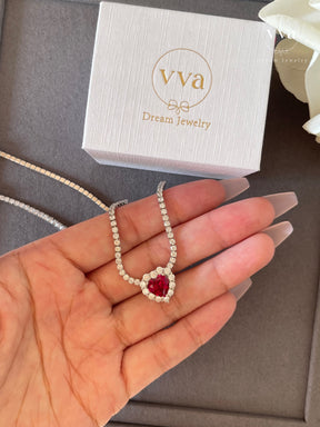 Heart Shape Lab-Created Ruby Necklace