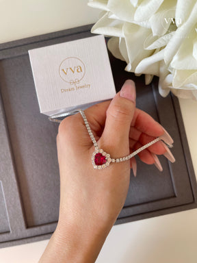 Heart Shape Lab-Created Ruby Necklace