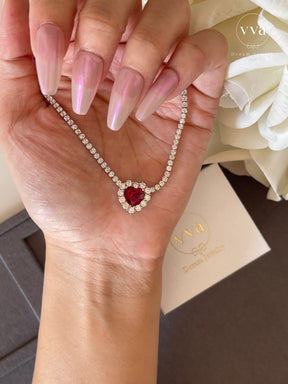 Heart Shape Lab-Created Ruby Necklace