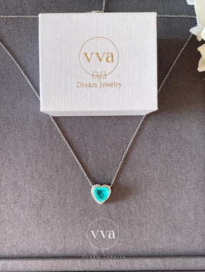Lab-Created Paraiba Tourmaline Heart Shape Necklace 3ct