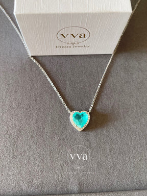 Lab-Created Paraiba Tourmaline Heart Shape Necklace 3ct