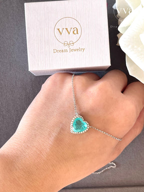 Lab-Created Paraiba Tourmaline Heart Shape Necklace 3ct