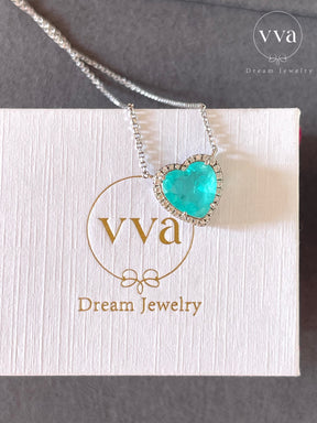 Lab-Created Paraiba Tourmaline Heart Shape Necklace 3ct