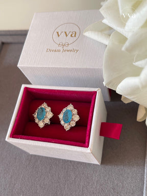 Boucle d'oreille en tourmaline Paraiba bleue créée en laboratoire 1,5 ct 