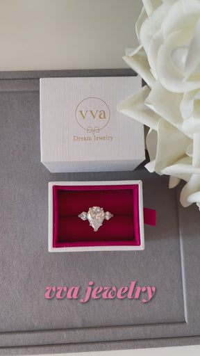 Pear Shape Moissanite Engagement Ring 5ct