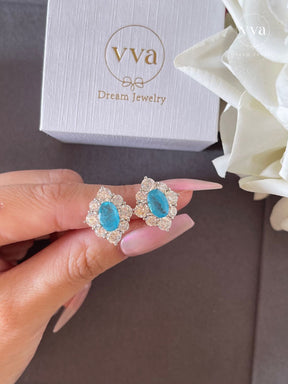 Boucle d'oreille en tourmaline Paraiba bleue créée en laboratoire 1,5 ct 
