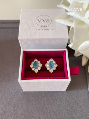 Boucle d'oreille en tourmaline Paraiba bleue créée en laboratoire 1,5 ct 