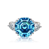 Asscher Cut Blue Moissanite Ring 8ct