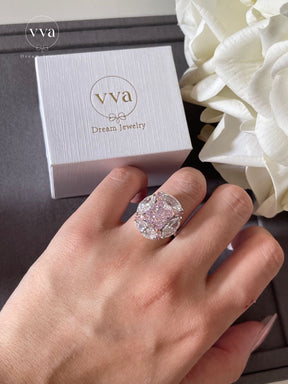 Bague Moissanite Rose Bulle Radiant Cut Plaqué Or 18K