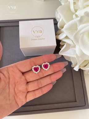 Heart Shape Lab-Created Ruby Earring