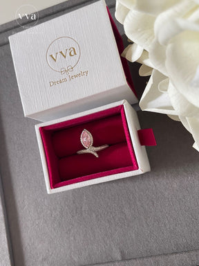 Bague Moissanite Rose Marquise Plaqué Or 18K