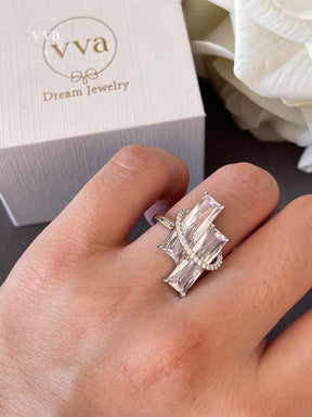 Bague Double Émeraude Moissanite Plaqué Or 8 Carats 18K 
