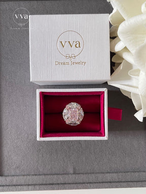Bague Moissanite Rose Bulle Radiant Cut Plaqué Or 18K