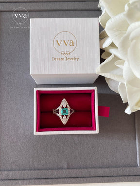 Asscher Cut Luxury Tourmaline Moissanite Ring