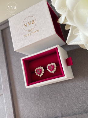 Heart Shape Lab-Created Ruby Earring