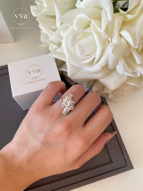 Bague Double Émeraude Moissanite Plaqué Or 8 Carats 18K 