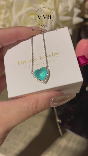 Lab-Created Paraiba Tourmaline Heart Shape Necklace 3ct
