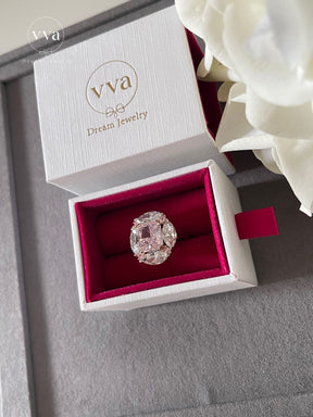 Bague Moissanite Rose Bulle Radiant Cut Plaqué Or 18K