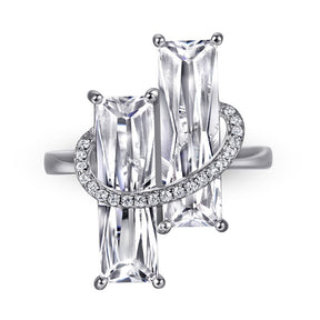 Bague Double Émeraude Moissanite Plaqué Or 8 Carats 18K 