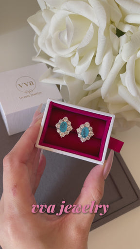 Boucle d'oreille en tourmaline Paraiba bleue créée en laboratoire 1,5 ct 