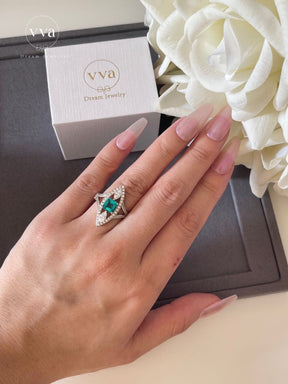 Asscher Cut Luxury Tourmaline Moissanite Ring