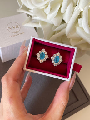 Boucle d'oreille en tourmaline Paraiba bleue créée en laboratoire 1,5 ct 