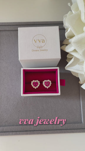 Heart Shape Lab-Created Ruby Earring