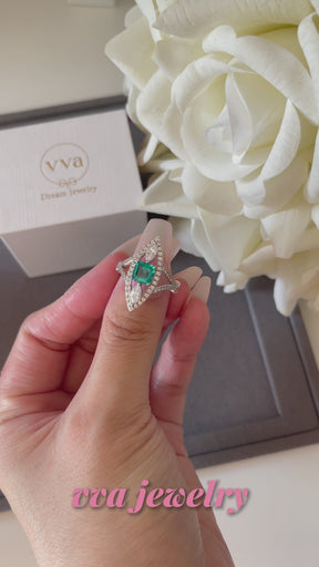 Asscher Cut Luxury Tourmaline Moissanite Ring