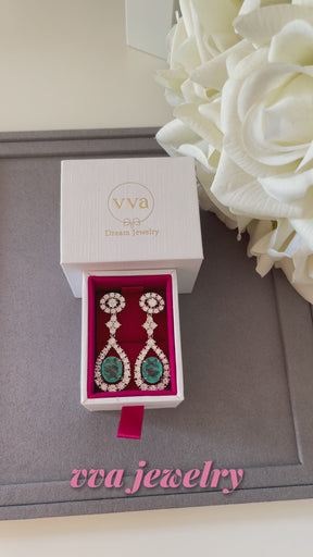 Boucles d'oreilles en tourmaline Paraiba créées en laboratoire 3,5 carats plaquées or 18 carats