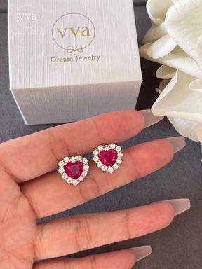 Heart Shape Lab-Created Ruby Earring