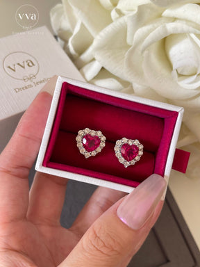 Heart Shape Lab-Created Ruby Earring