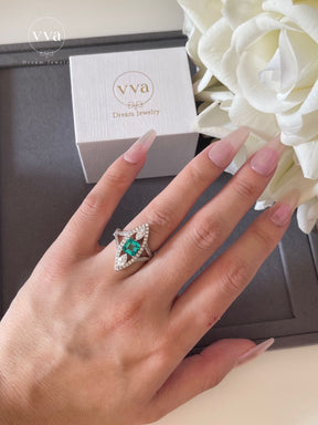 Asscher Cut Luxury Tourmaline Moissanite Ring
