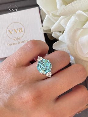 Asscher Cut Blue Moissanite Ring 8ct