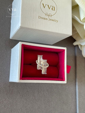 Bague Double Émeraude Moissanite Plaqué Or 8 Carats 18K 