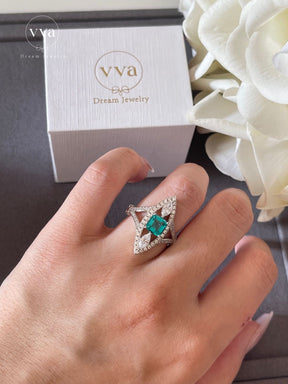 Asscher Cut Luxury Tourmaline Moissanite Ring