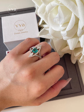 Asscher Cut Luxury Tourmaline Moissanite Ring