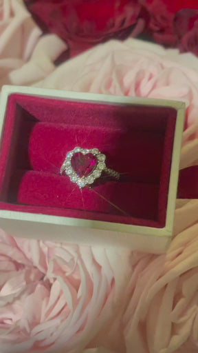 Bague Rubis Créé en Laboratoire en Forme de Coeur Plaqué Or 18K