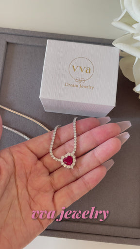 Heart Shape Lab-Created Ruby Necklace