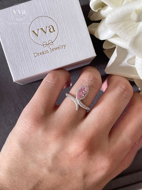 Bague Moissanite Rose Marquise Plaqué Or 18K
