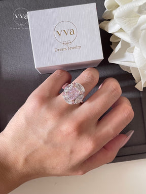 Bague Moissanite Rose Bulle Radiant Cut Plaqué Or 18K