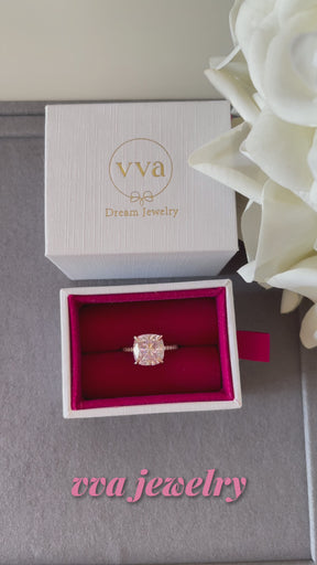 Bague de fiançailles Moissanite coussin rose 5ct 