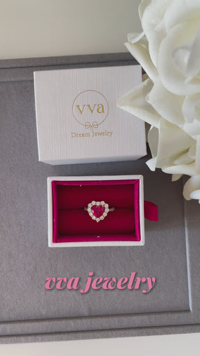 Bague Rubis Créé en Laboratoire en Forme de Coeur Plaqué Or 18K